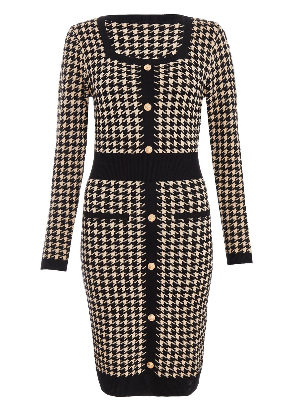 Quiz Black Knit Dog Tooth Jumper Dress Matalan