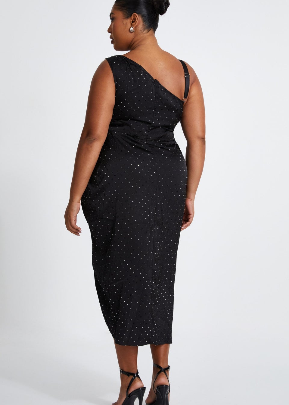 Quiz Black Curve Rhinestone Satin Midi Dress