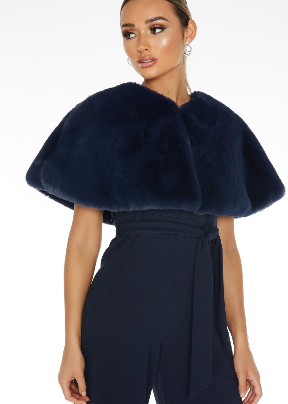 Navy faux fur cape shop