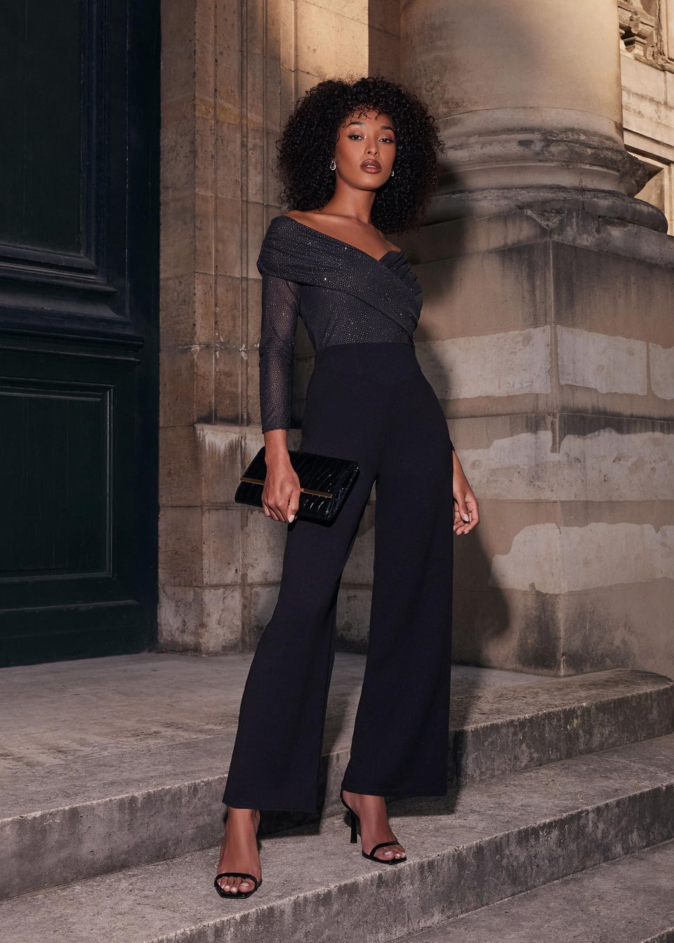 Quiz Black Glitter Palazzo Jumpsuit