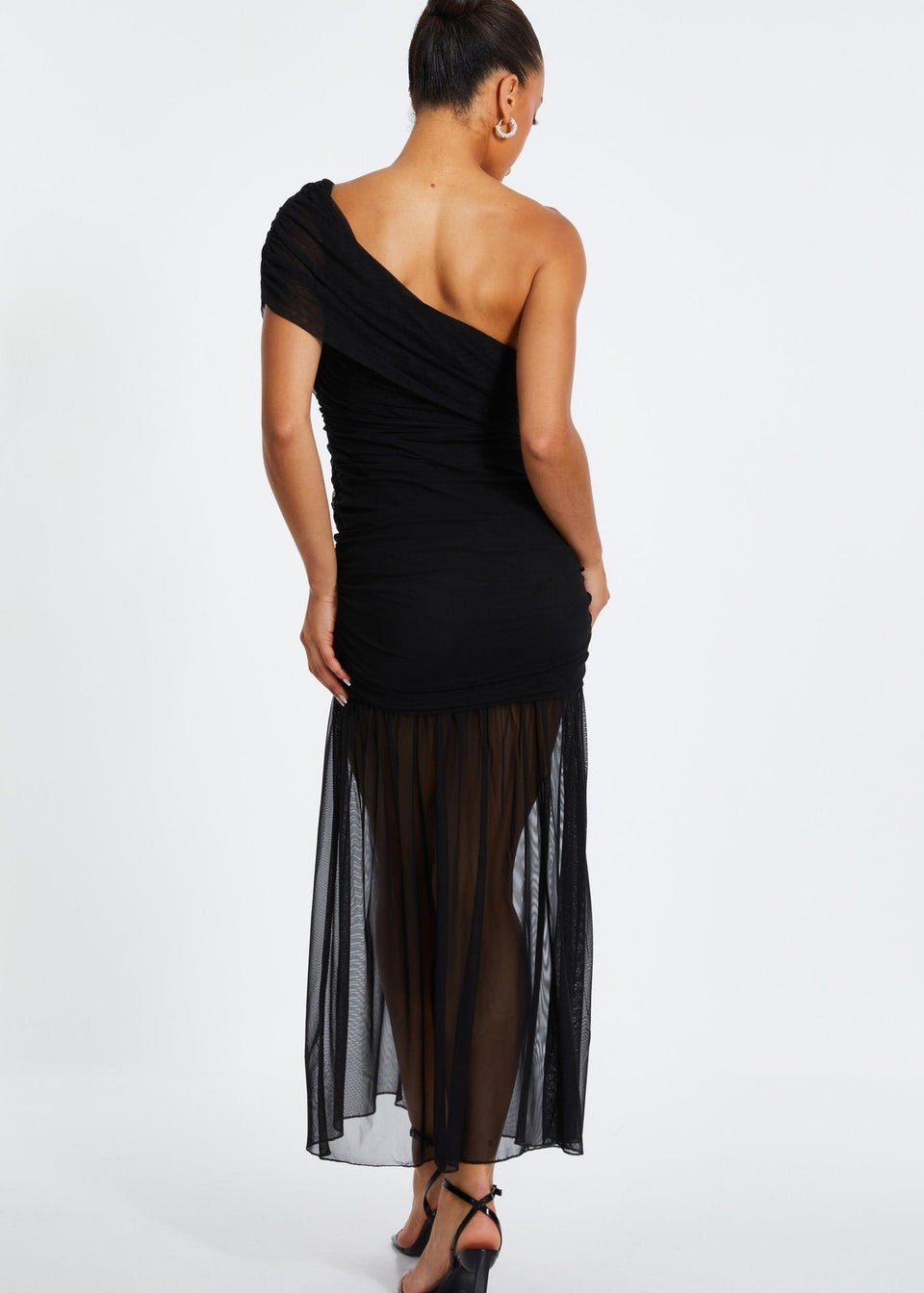 Quiz Black Mesh Drop Waist Midaxi Dress