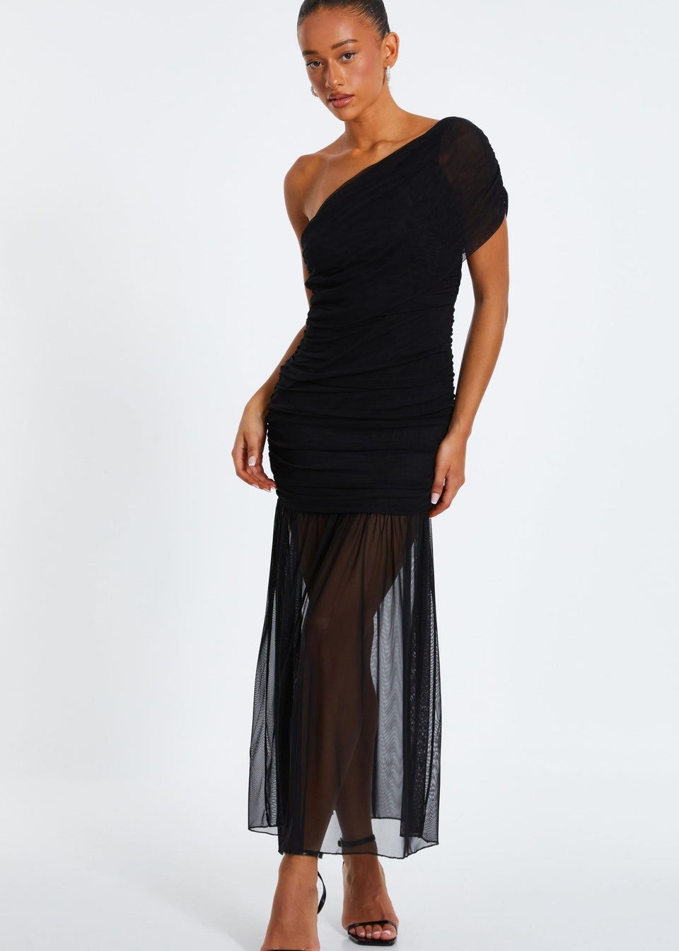 Quiz Black Mesh Drop Waist Midaxi Dress
