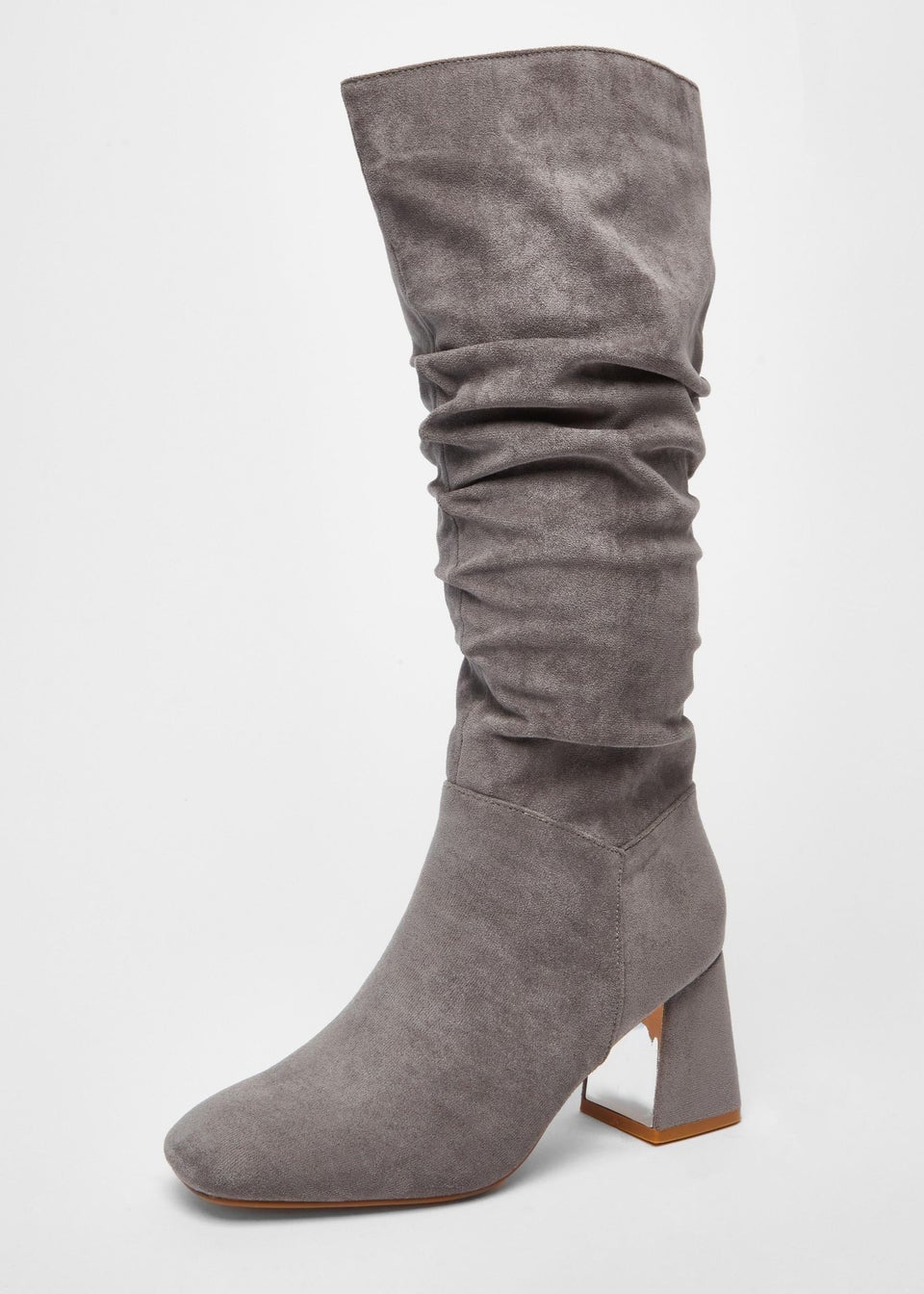Quiz Grey Faux Suede Ruched Heeled Boots Matalan