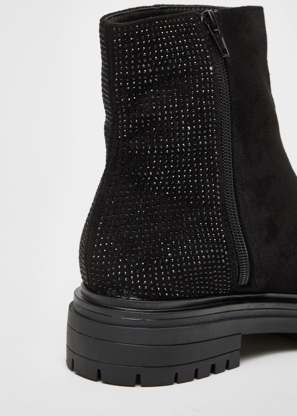 Quiz Black Diamante Faux Suede Ankle Boots