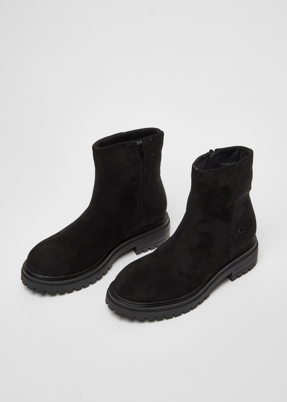 Quiz Black Diamante Faux Suede Ankle Boots