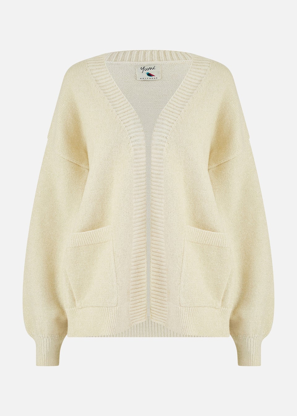 Yumi Ivory Metallic Slouchy Cardigan With Pockets - Matalan