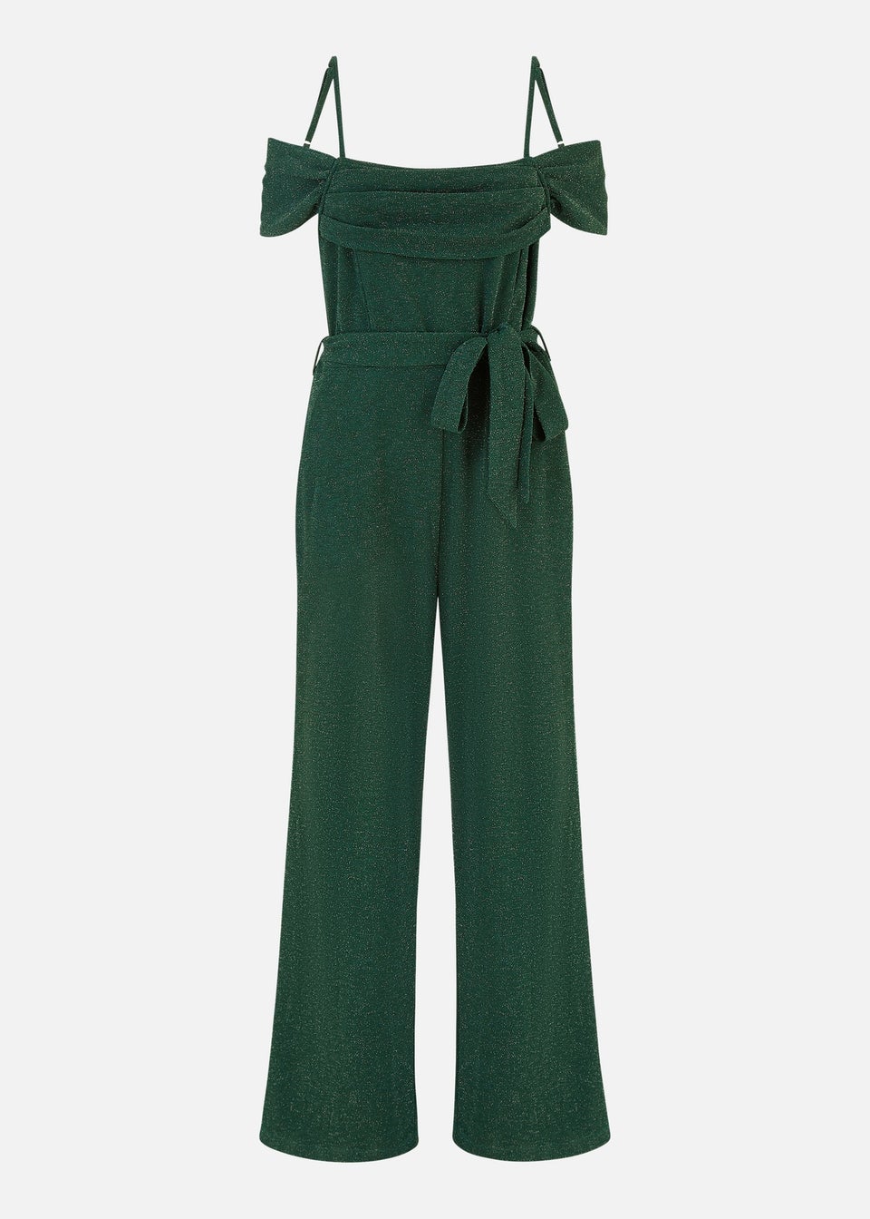 Yumi Green Sparkle Stretch Bardot Jumpsuit