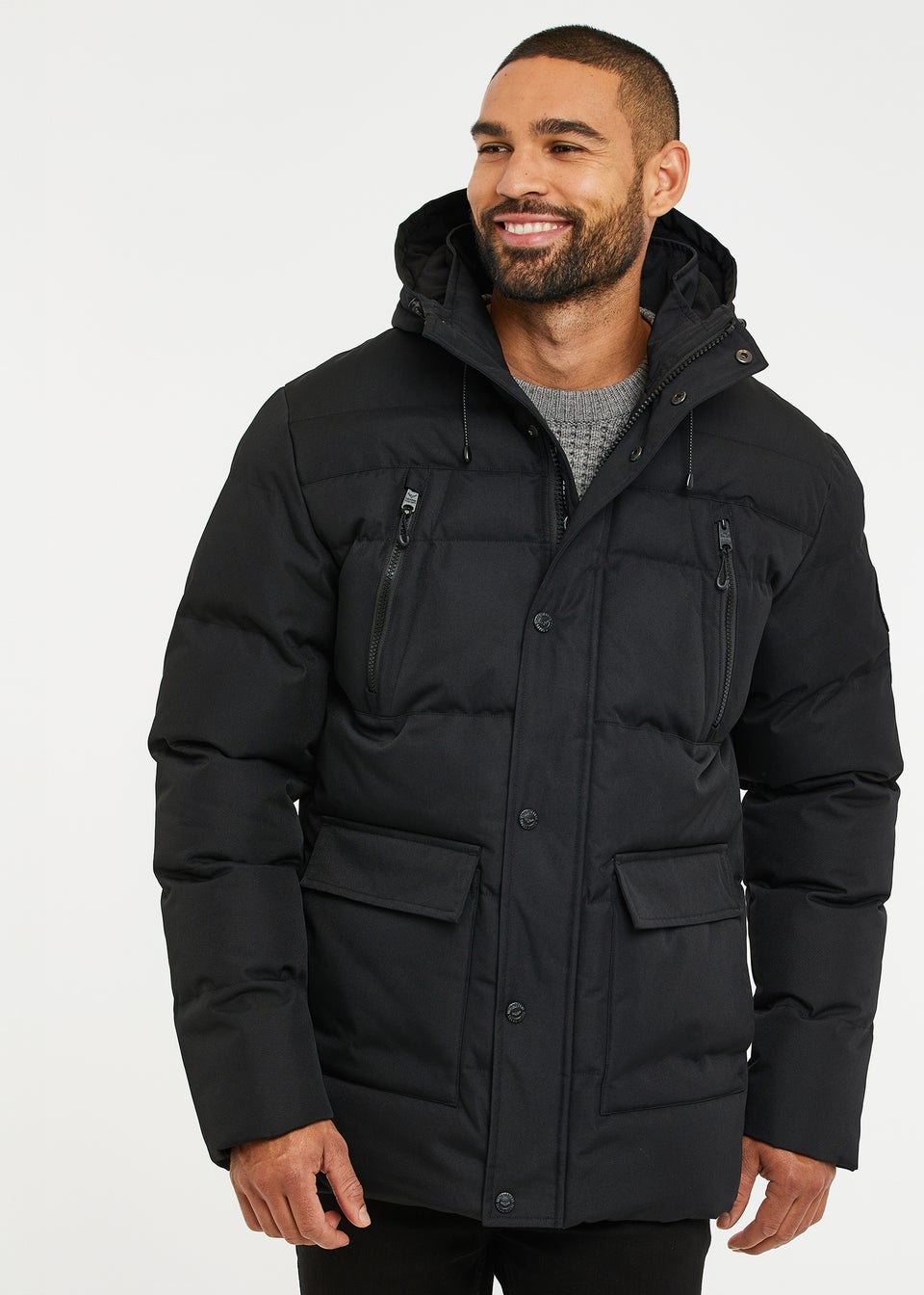 Threadbare Black Showerproof Hooded Padded Jacket Matalan
