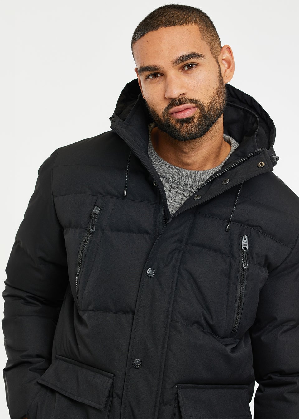 Threadbare Black Showerproof Hooded Padded Jacket Matalan