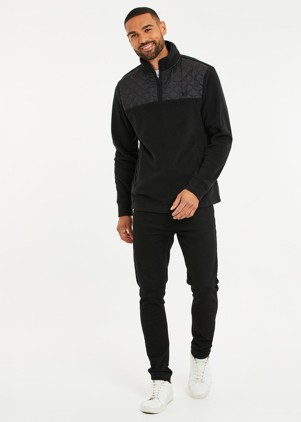 Threadbare Black Quarter Zip Quilted Fleece Jumper