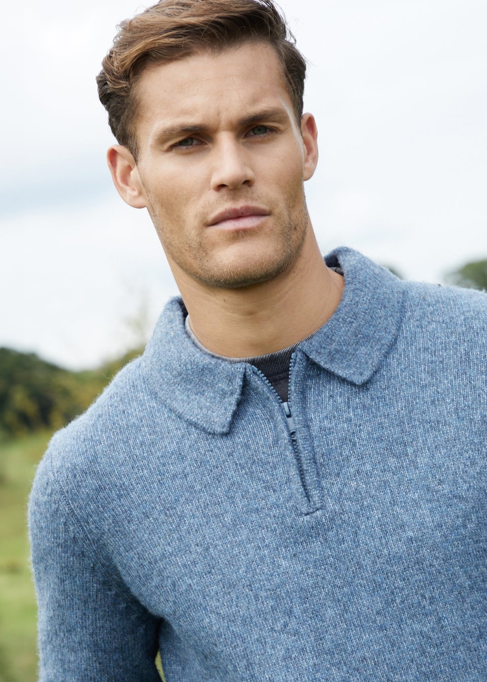 Threadbare Blue Long Sleeve Quarter Zip Polo Jumper