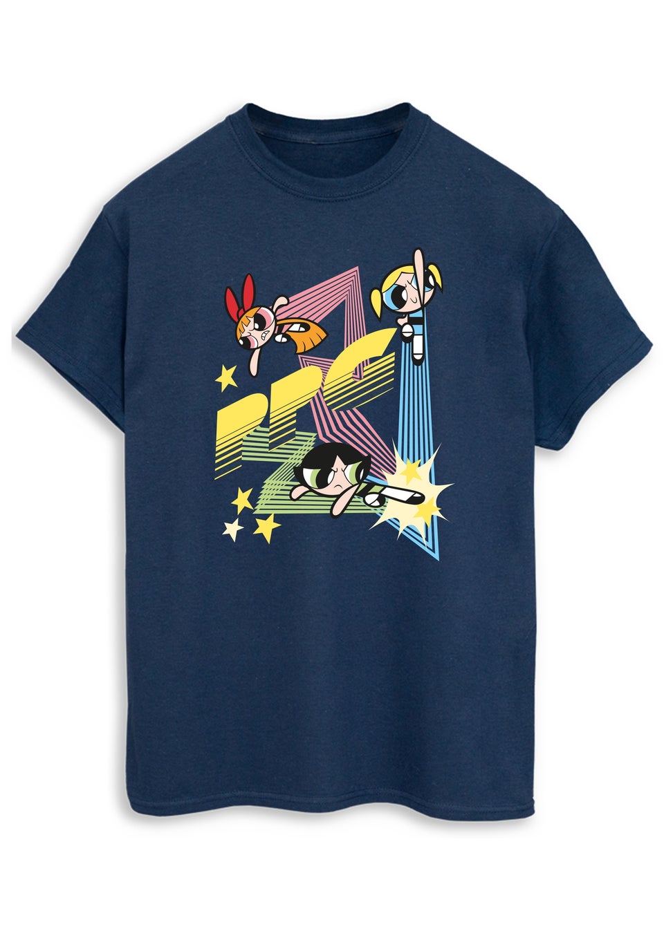 The Powerpuff Girls Navy Zig Zag Boyfriend Fit T-Shirt