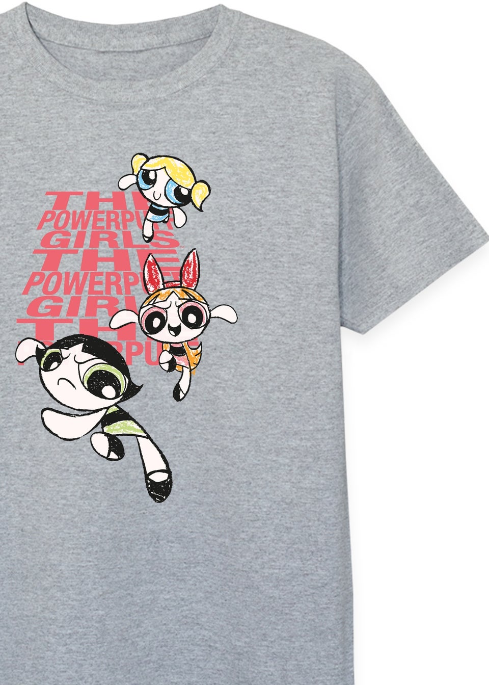 The Powerpuff Girls Grey Angled Repeat Logo T-Shirt (3-13 Years)