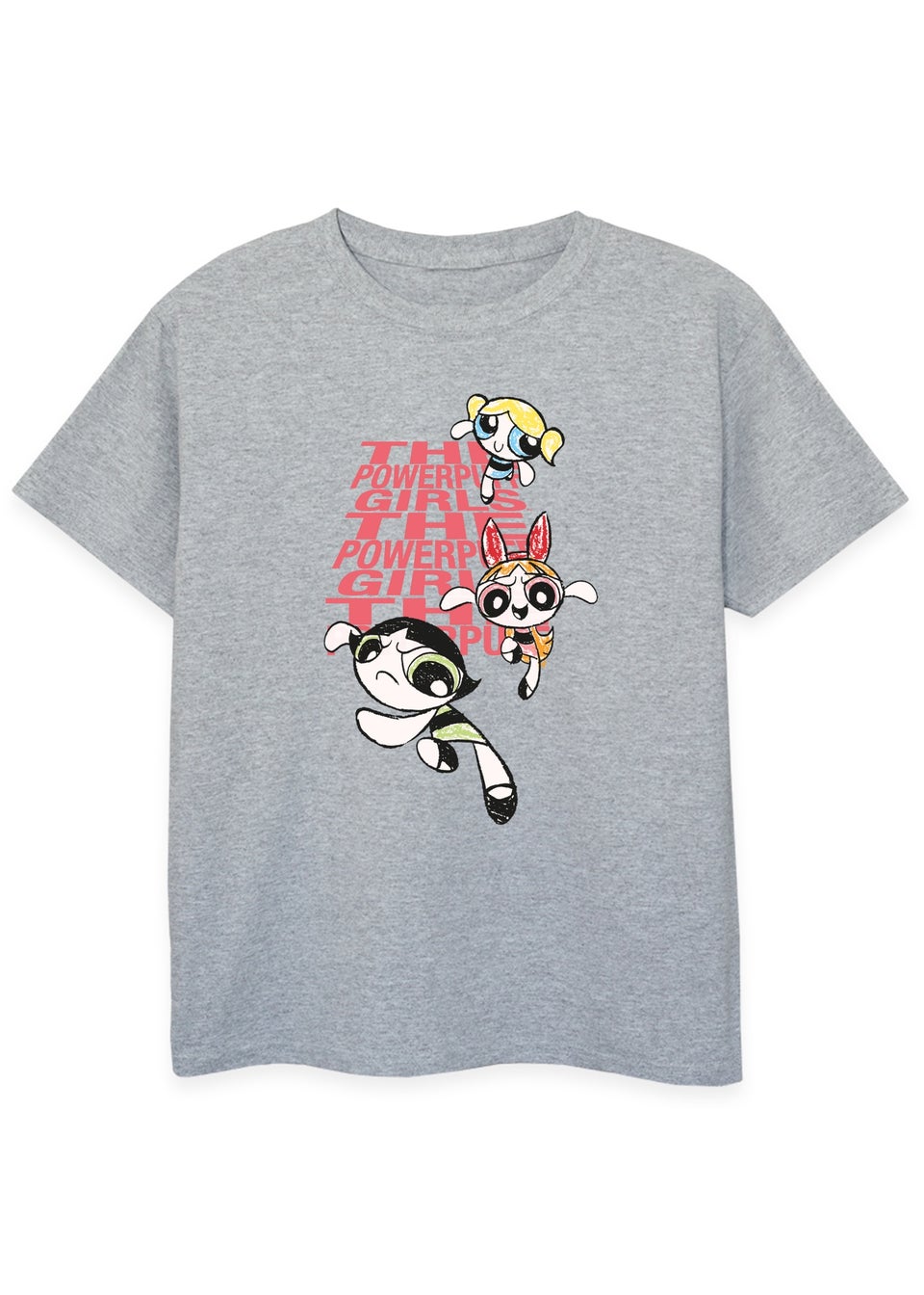 The Powerpuff Girls Grey Angled Repeat Logo T-Shirt (3-13 Years)
