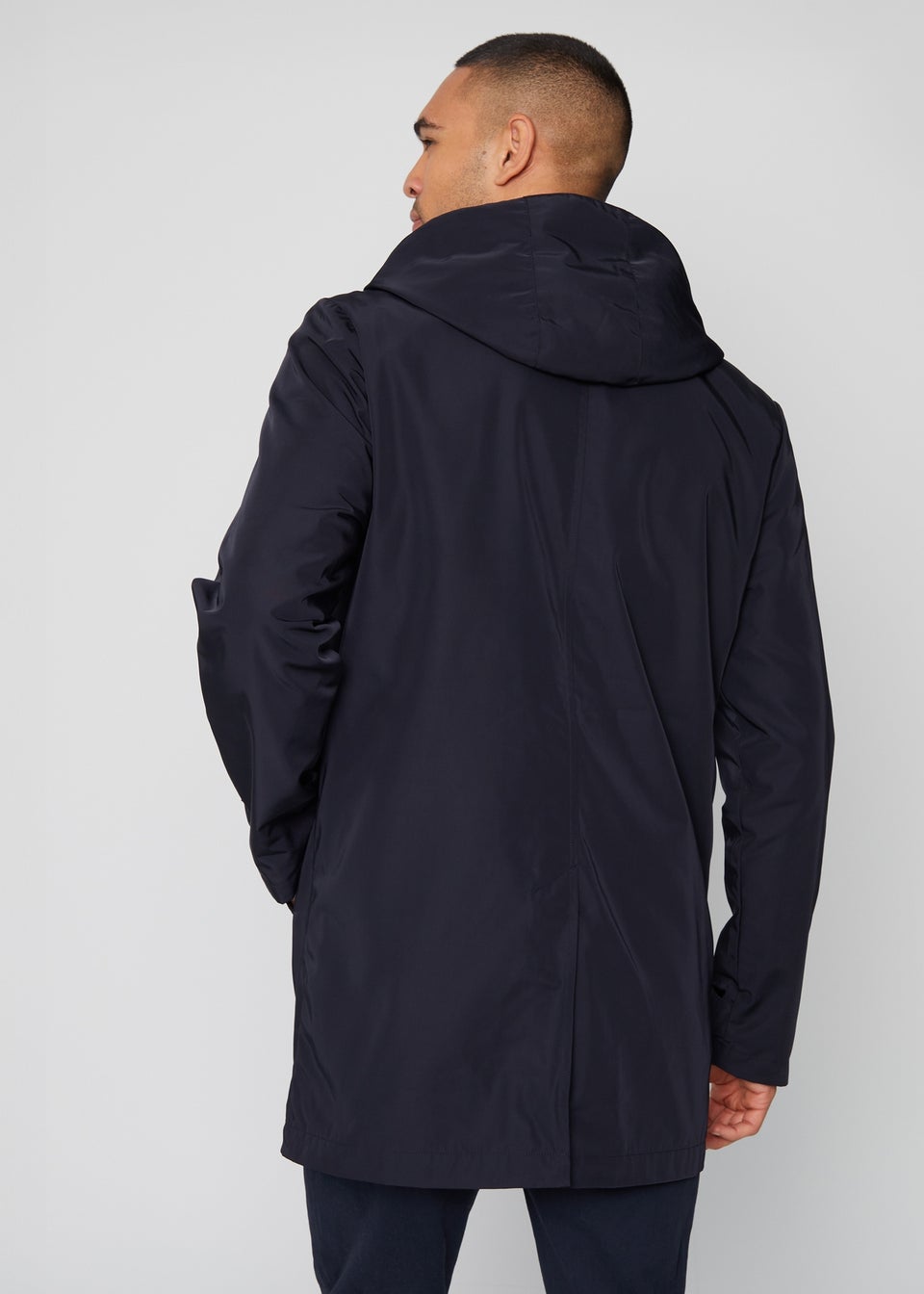 Threadbare Navy Luxe Showerproof Zip Up Hooded Raincoat