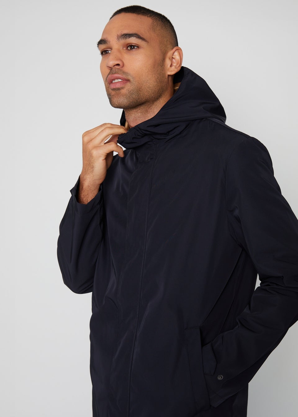 Threadbare Navy Luxe Showerproof Zip Up Hooded Raincoat