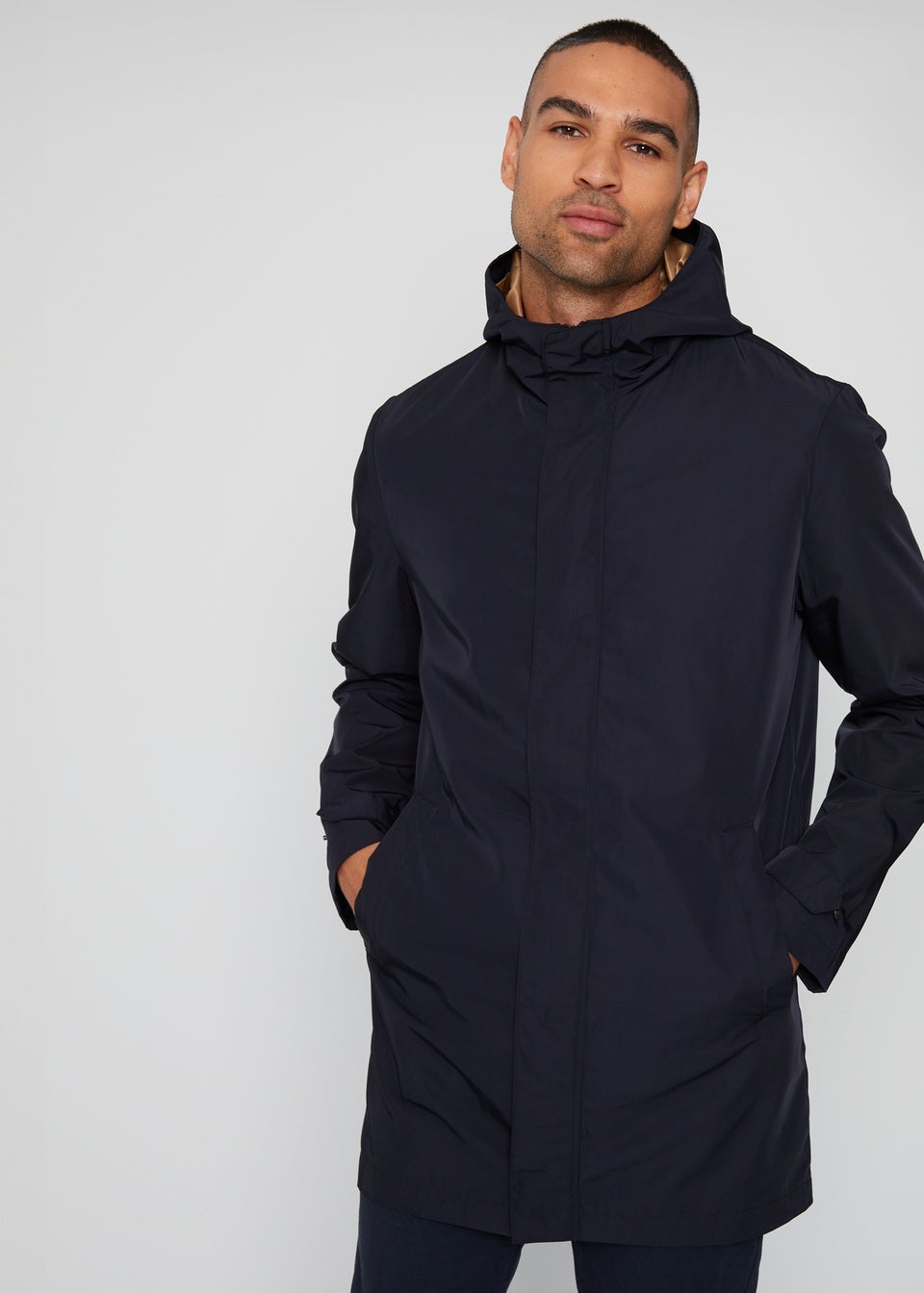 Threadbare Navy Luxe Showerproof Zip Up Hooded Raincoat