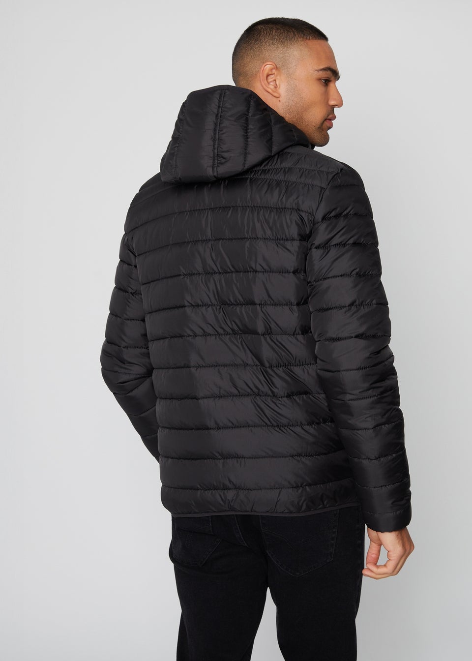 Threadbare Black Matte Finish Padded Hooded Jacket Matalan