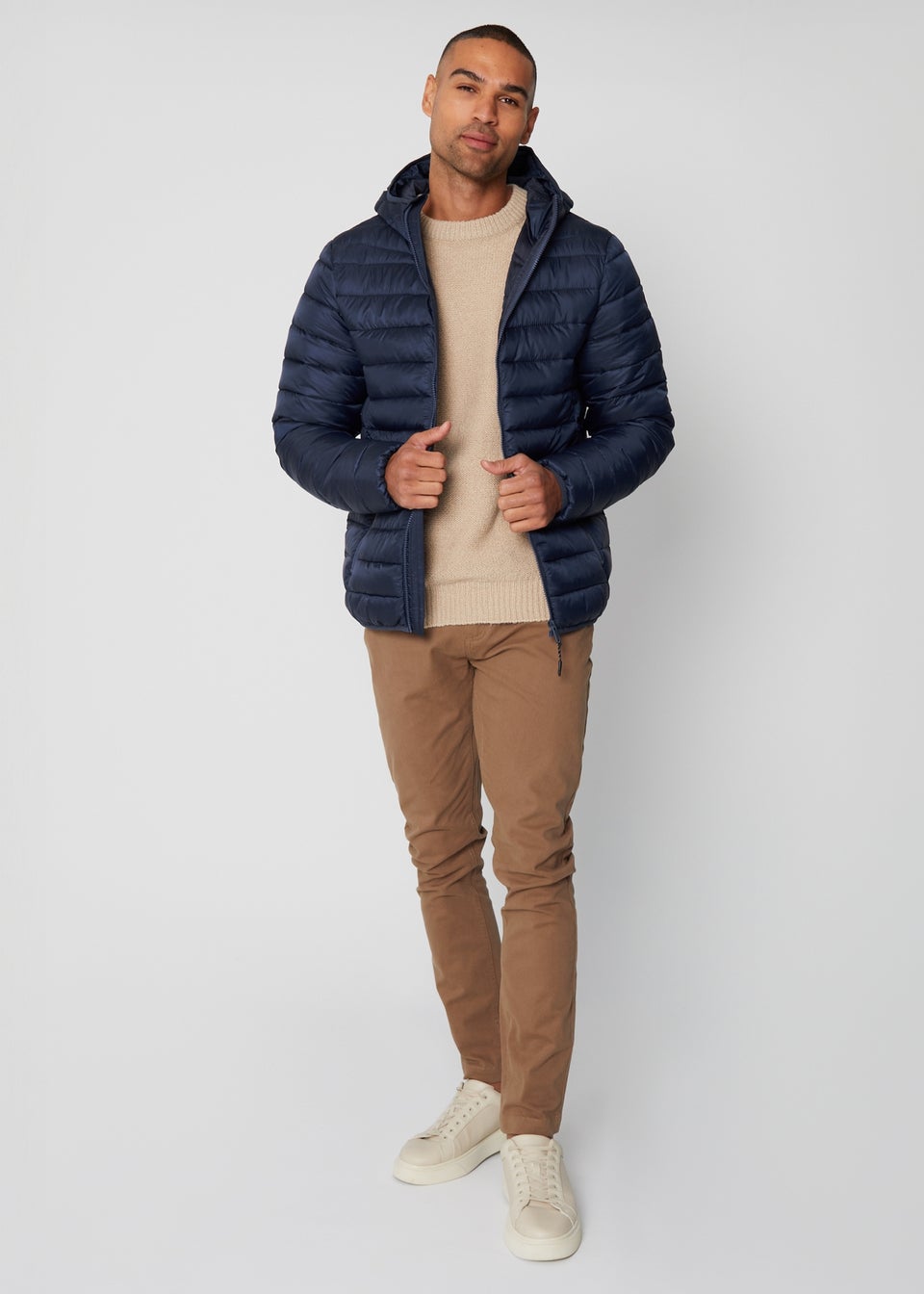 Threadbare Navy Matte Finish Padded Hooded Jacket