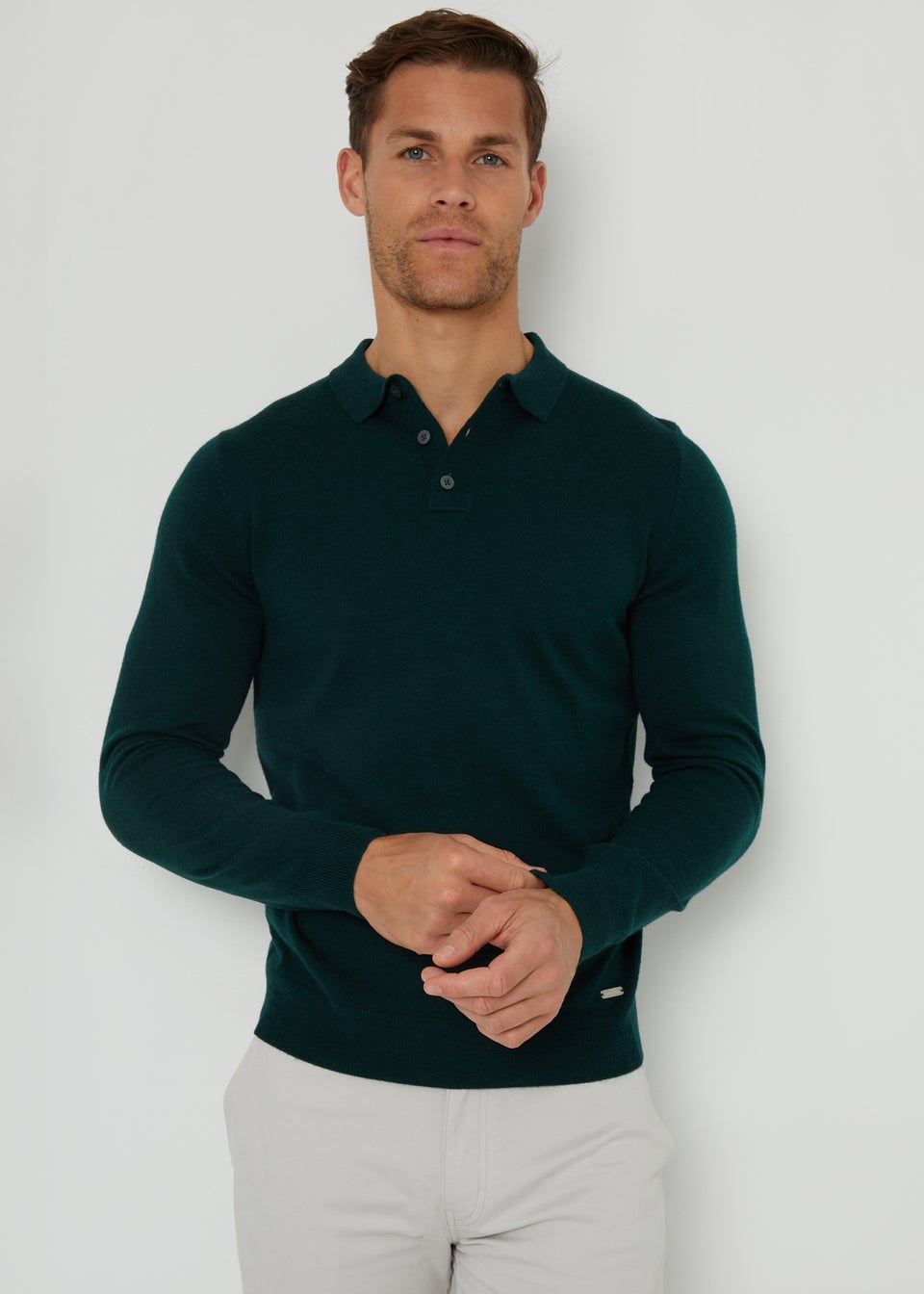 Threadbare Green Long Sleeve Knitted Polo Jumper