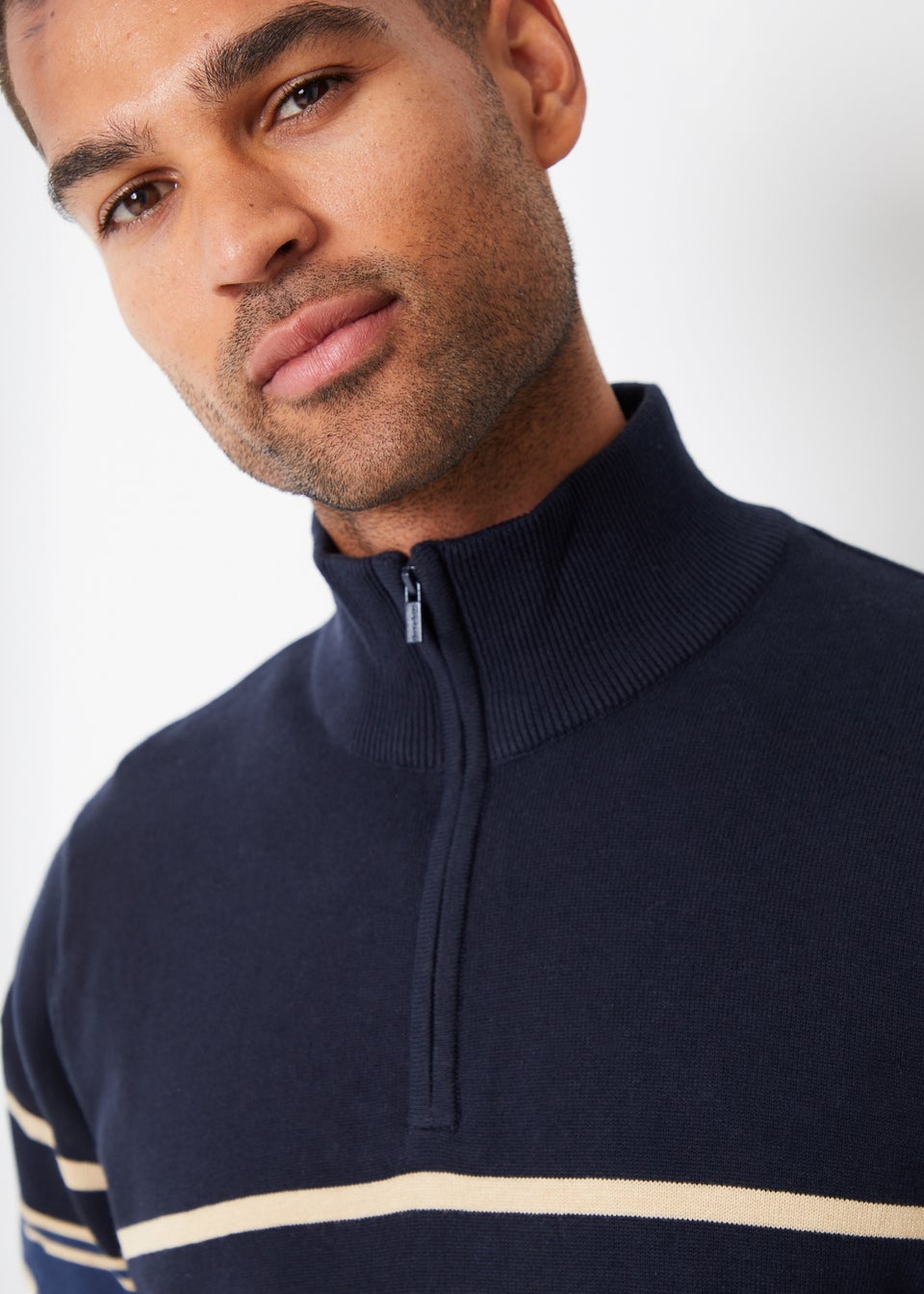 Threadbare Navy Colourblock Quarter Zip Knitted Jumper