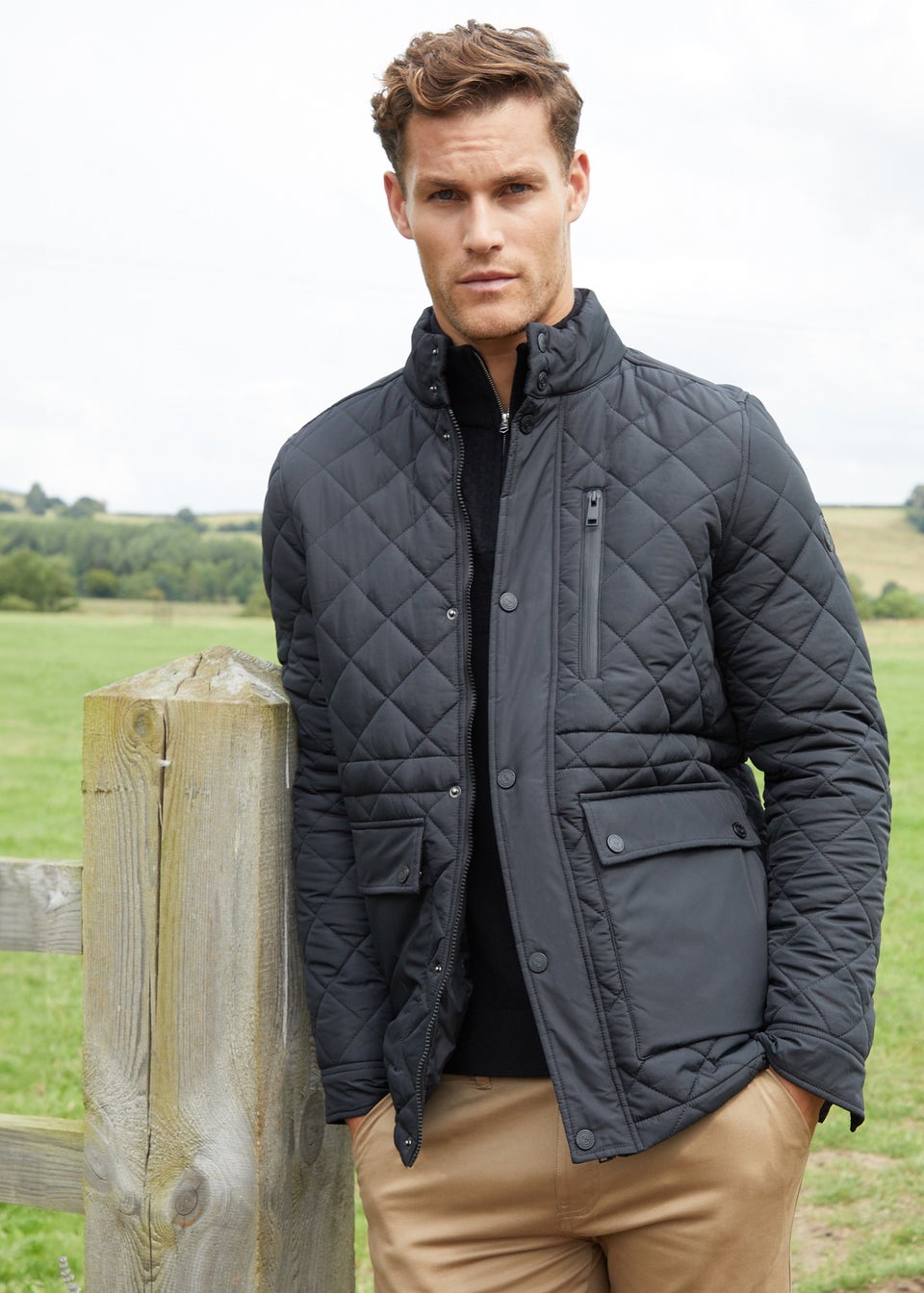 Threadbare Black Showerproof Quilted Patch Pocket Jacket