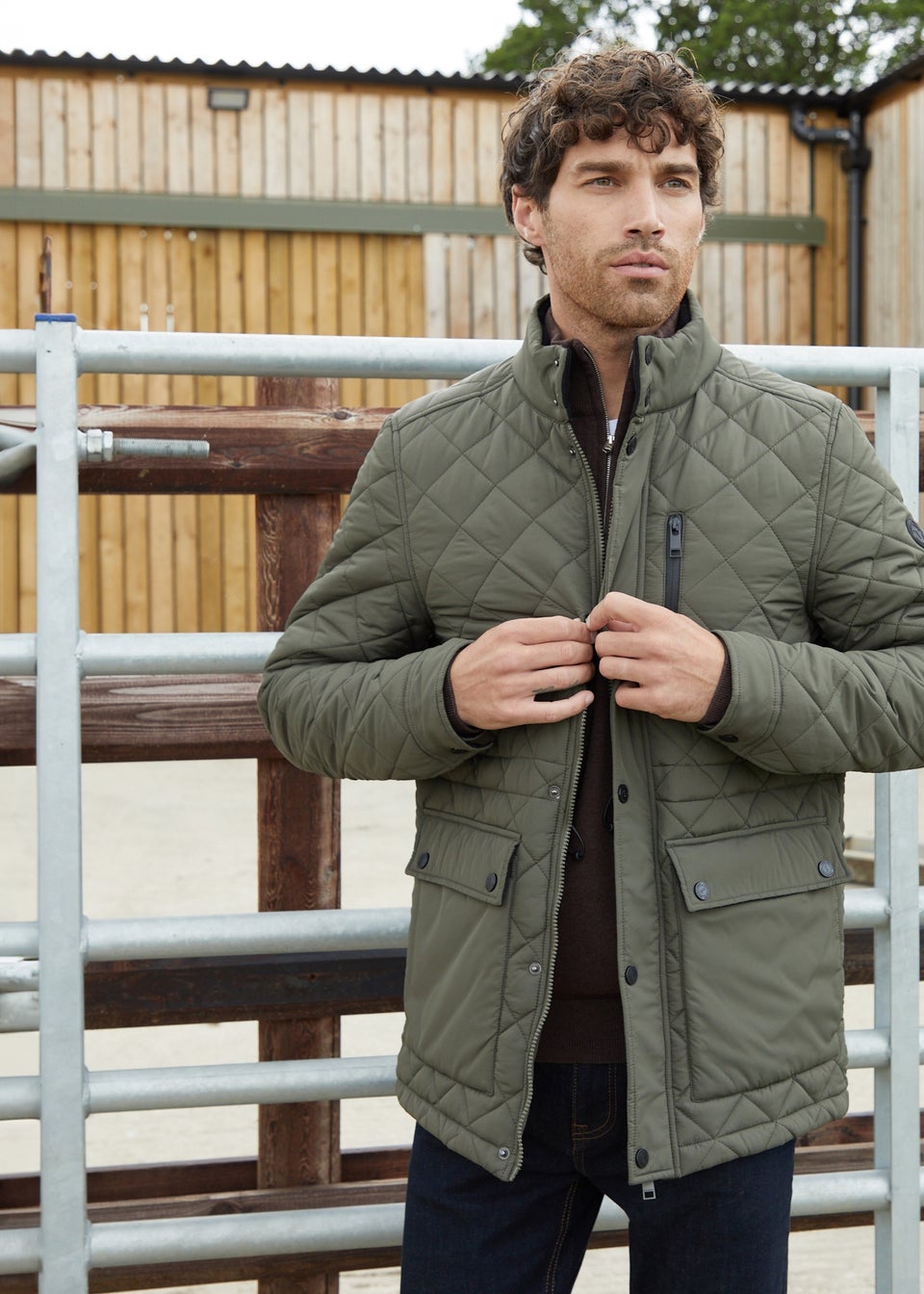 Threadbare Khaki Showerproof Quilted Patch Pocket Jacket Matalan