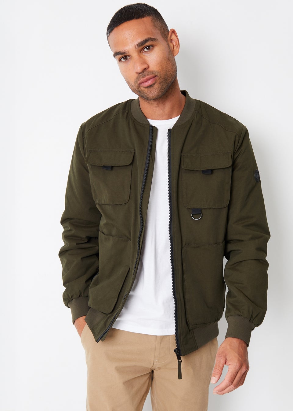 Threadbare Khaki Showerproof Utility Bomber Jacket Matalan