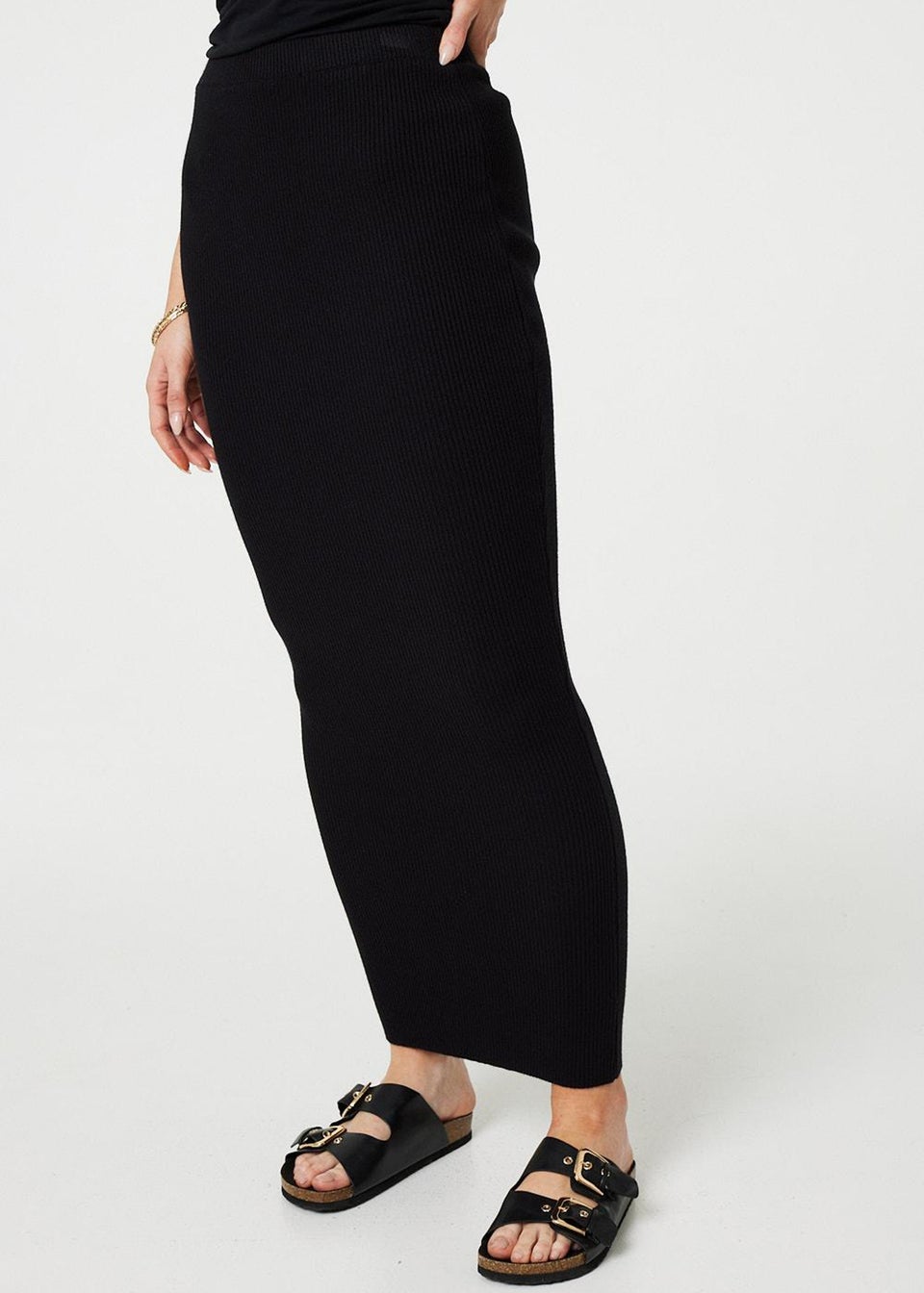 Izabel London Black Plain Knit High Waist Bodycon Maxi Skirt Matalan