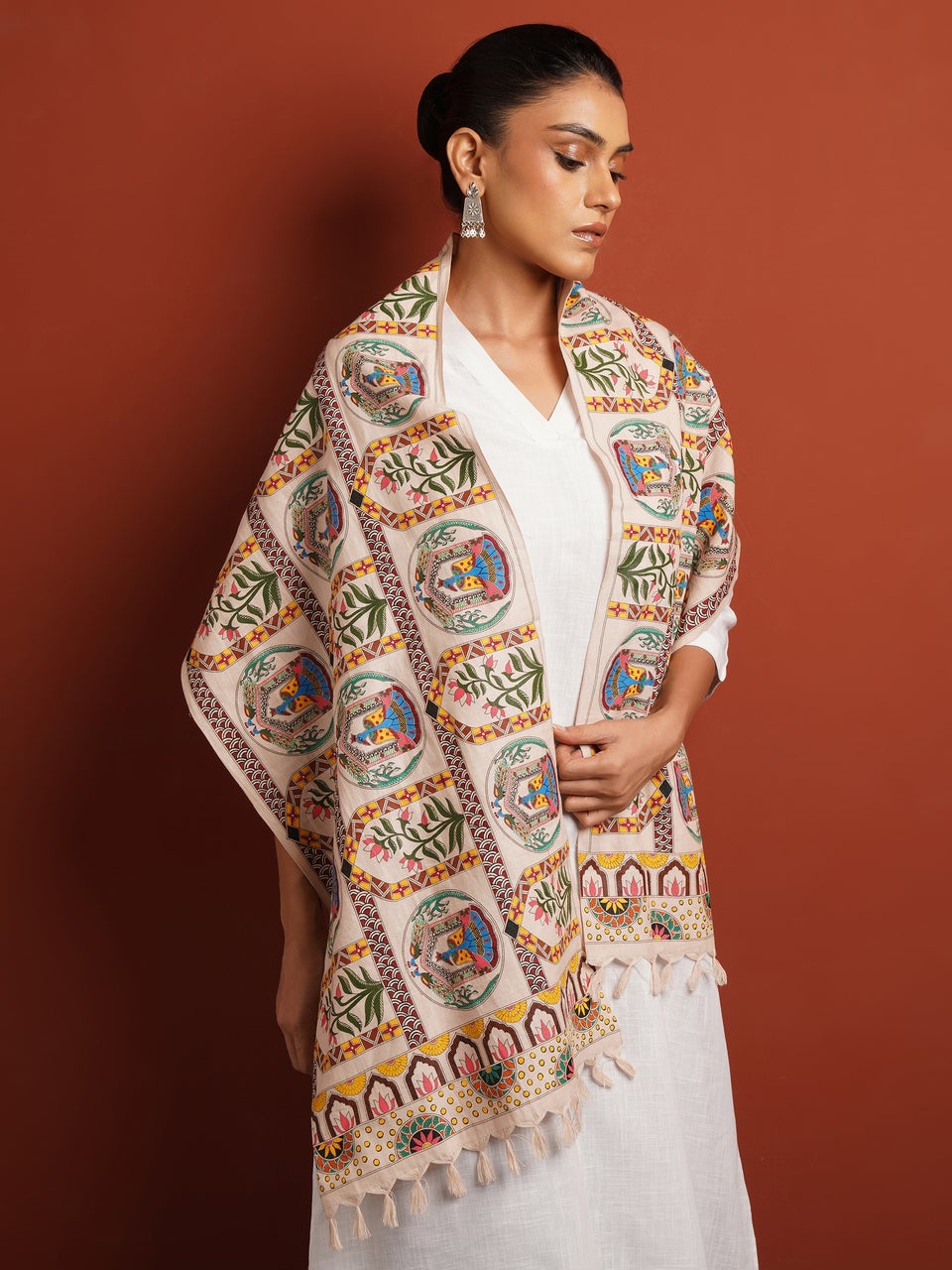 KAAMNA Women Pink Hemp Hand Painted Stole