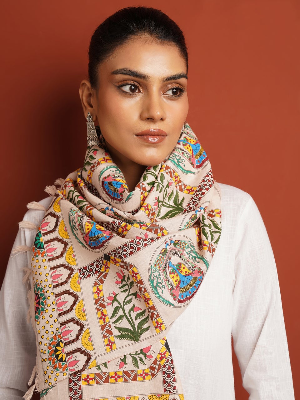 KAAMNA Women Pink Hemp Hand Painted Stole