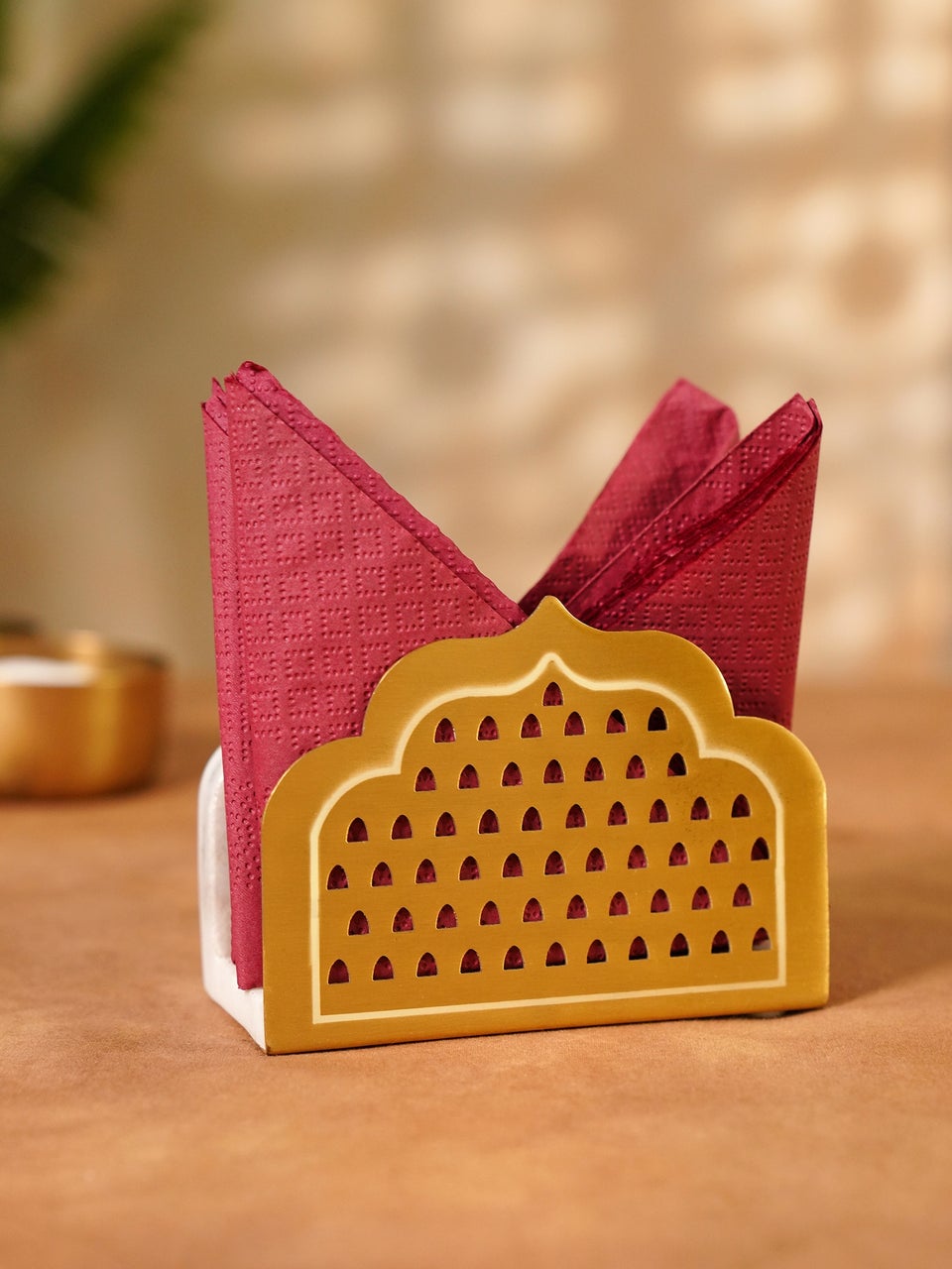 White Hand Crafted Marble And Brass Tissue Holder