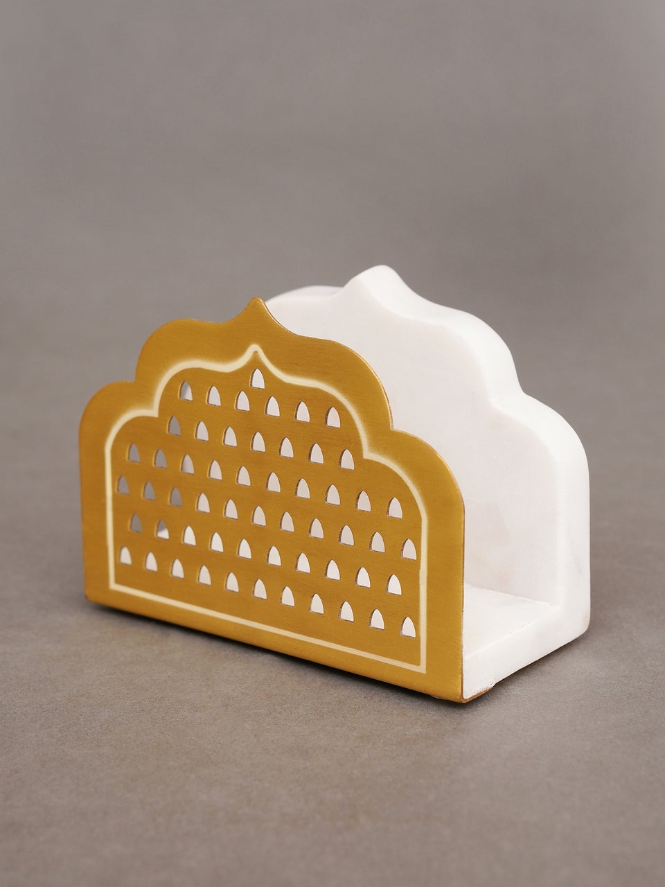 White Hand Crafted Marble And Brass Tissue Holder