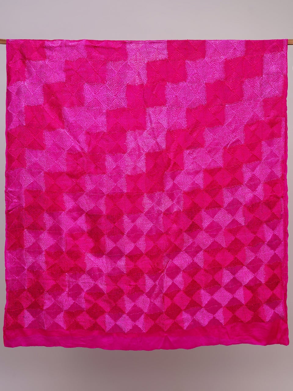 LOV KUSH Women Fuchsia Pink Chiffon Phulkari Embroidered Dupatta