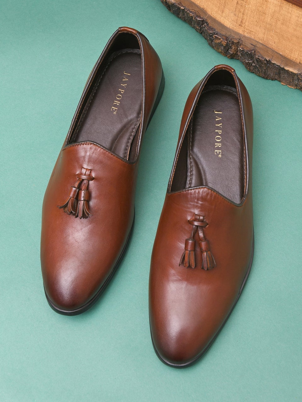 Men Brown Genuine Leather Solid Tassels Shoes Jaypore US
