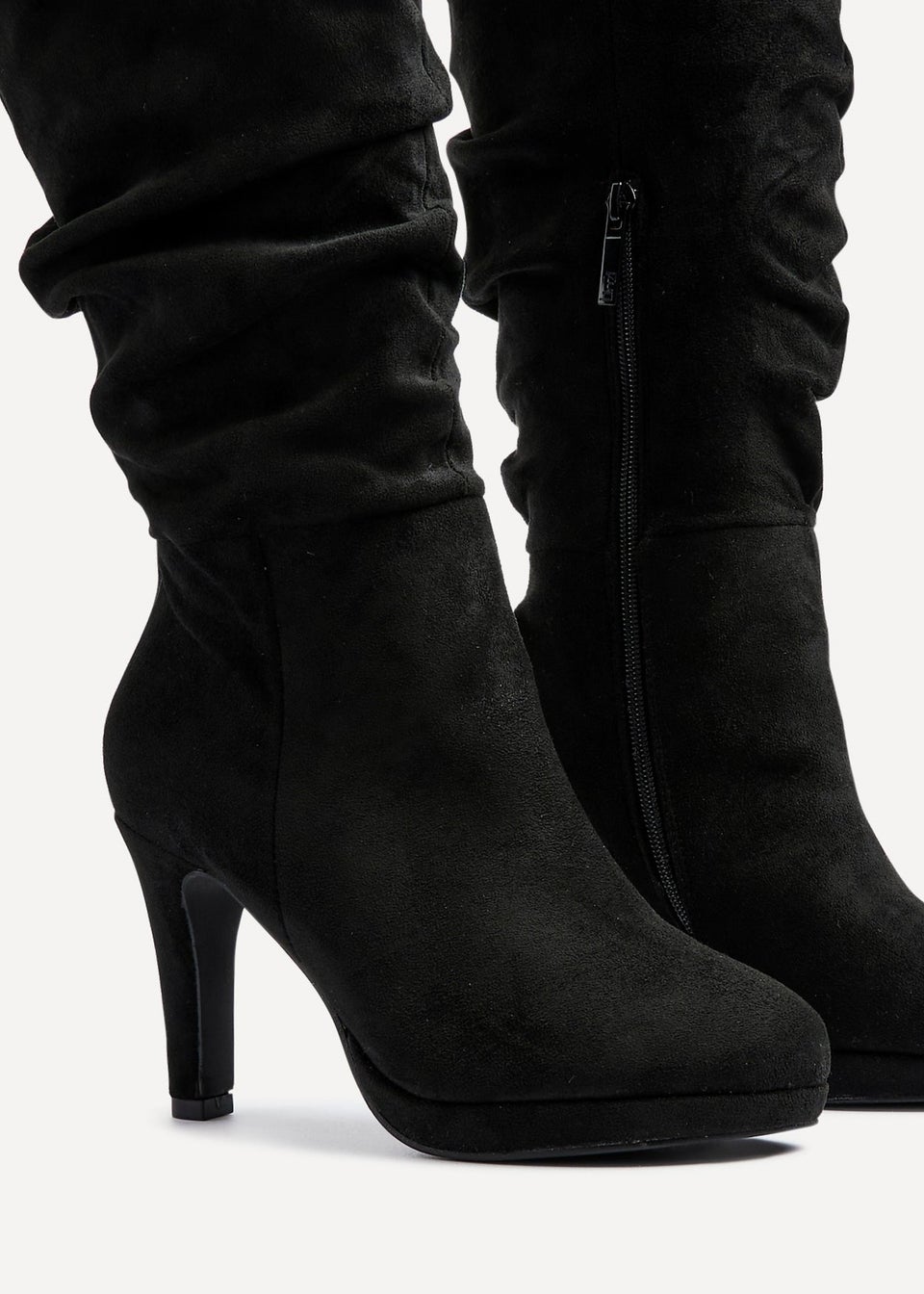 Linzi Gianna Black Faux Suede Platform High Leg Boot