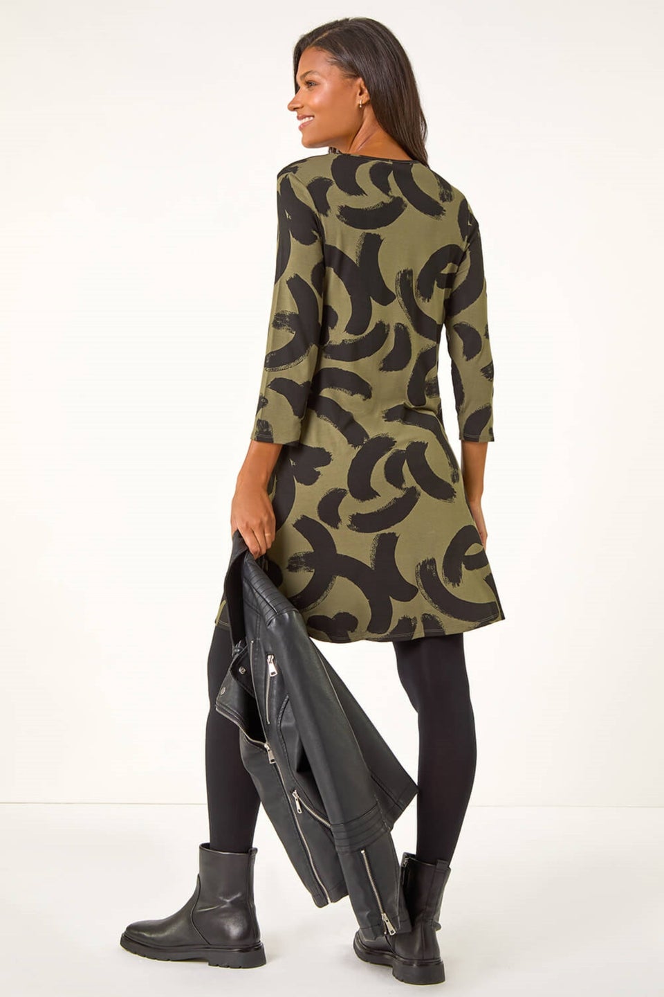 Roman Khaki Brushstroke A-Line Stretch Dress