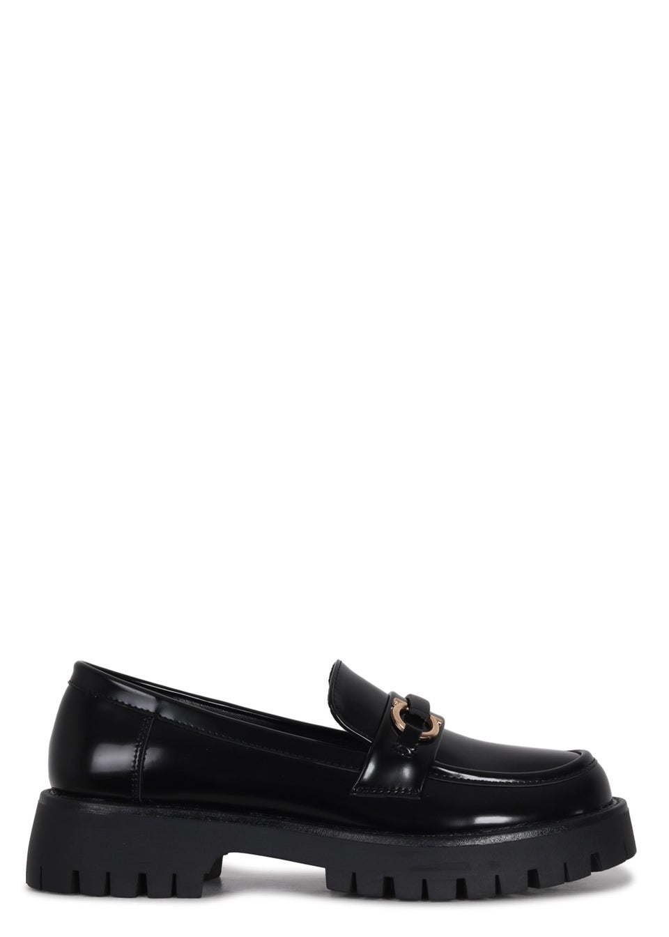 Linzi Maddox Black Faux High Shine Leather Chunky Loafer