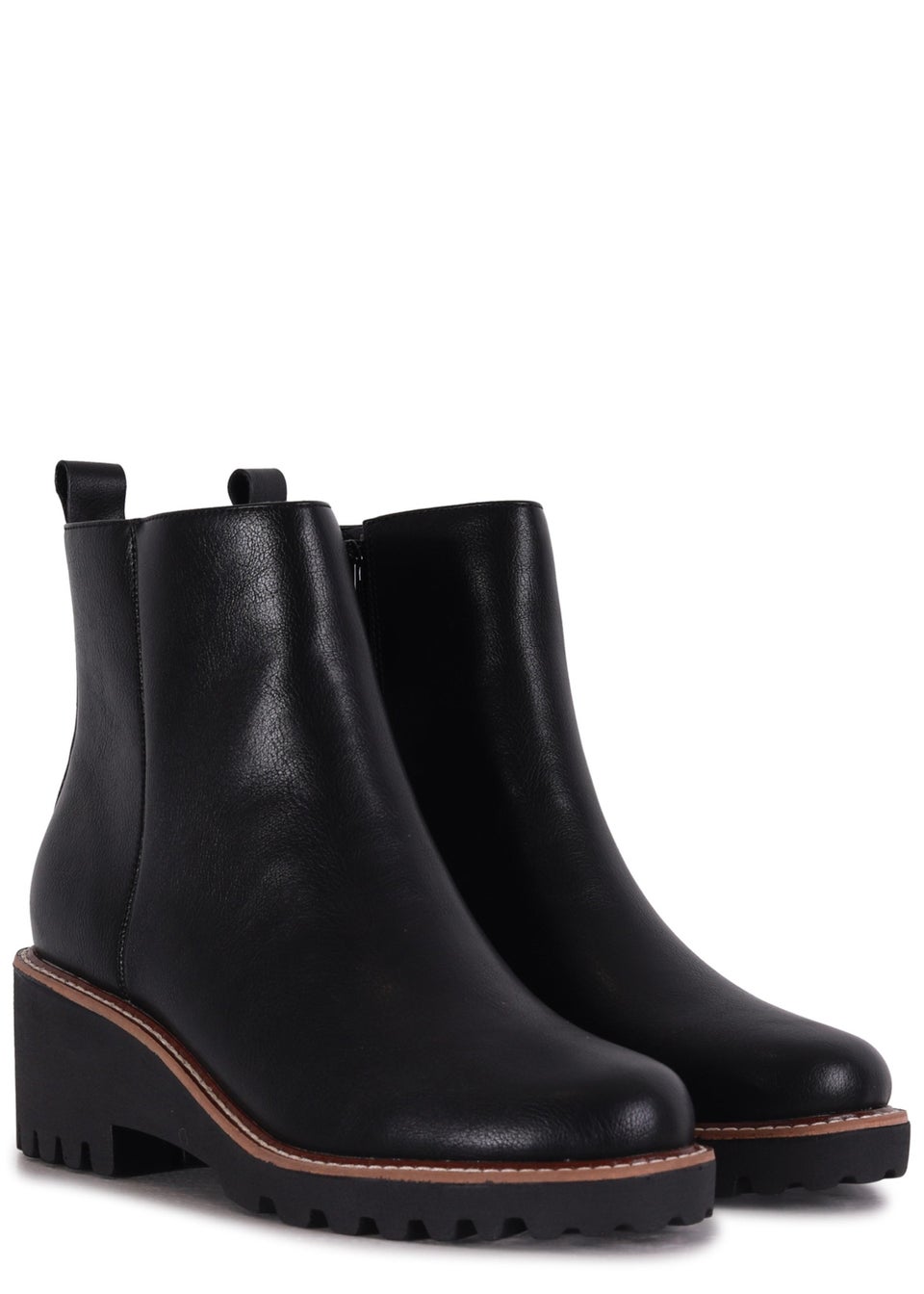 Linzi Greta Black Faux Leather Wedge Sole Chelsea Boot Matalan