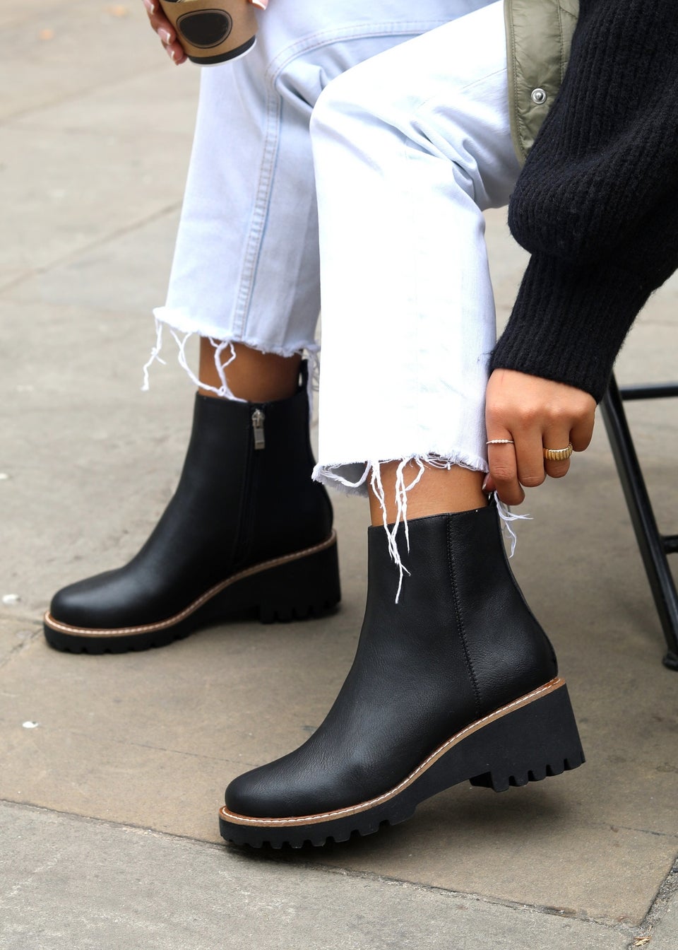 Linzi Greta Black Faux Leather Wedge Sole Chelsea Boot Matalan