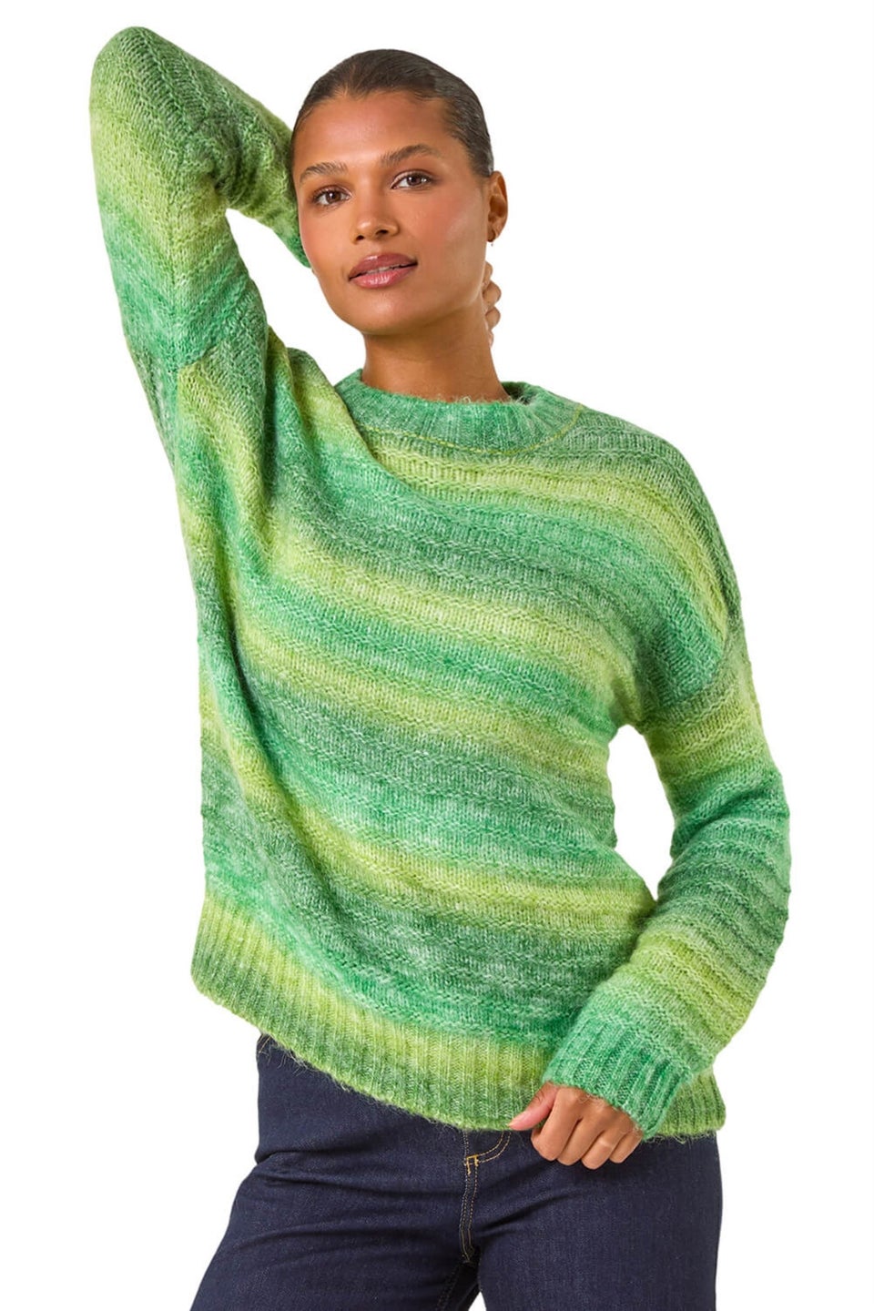 Roman Green Spacedye Stripe Crew Neck Jumper