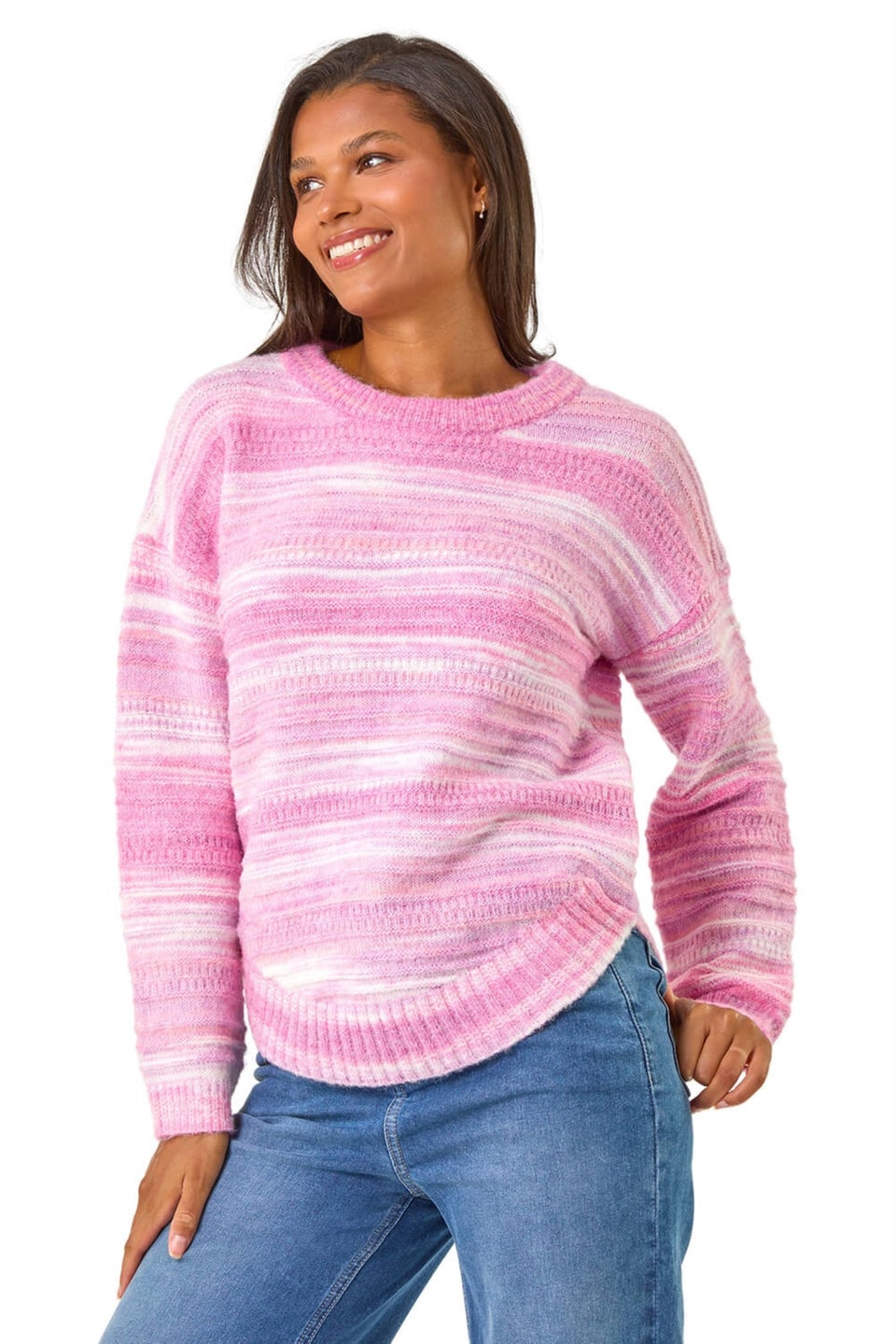 Roman Pink Spacedye Curved Hem Jumper