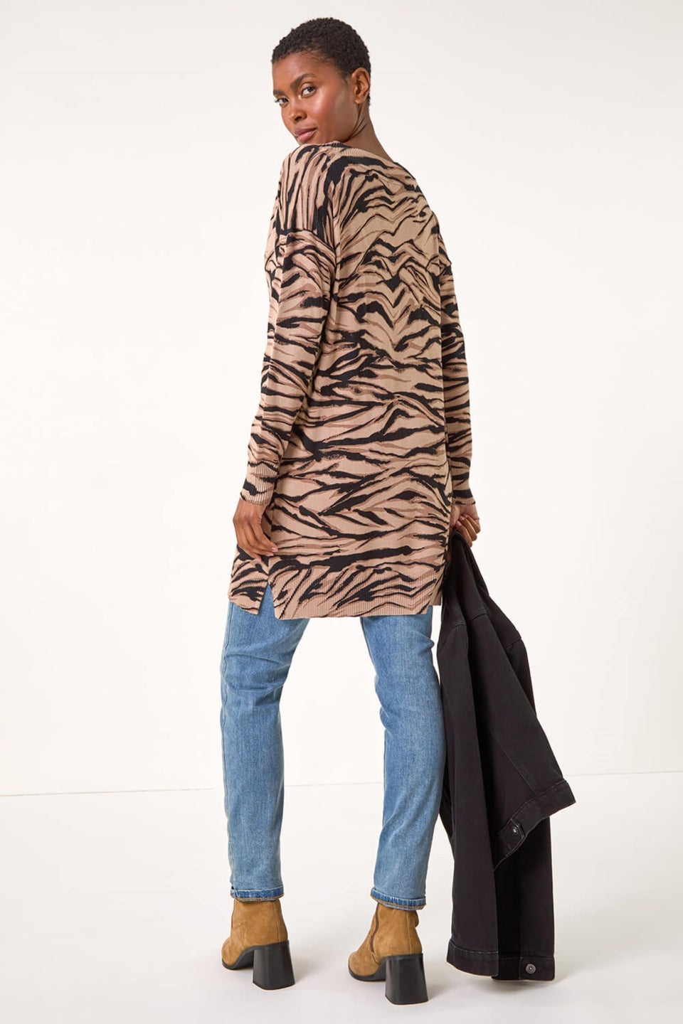 Roman Taupe Animal Print V-Neck Jumper