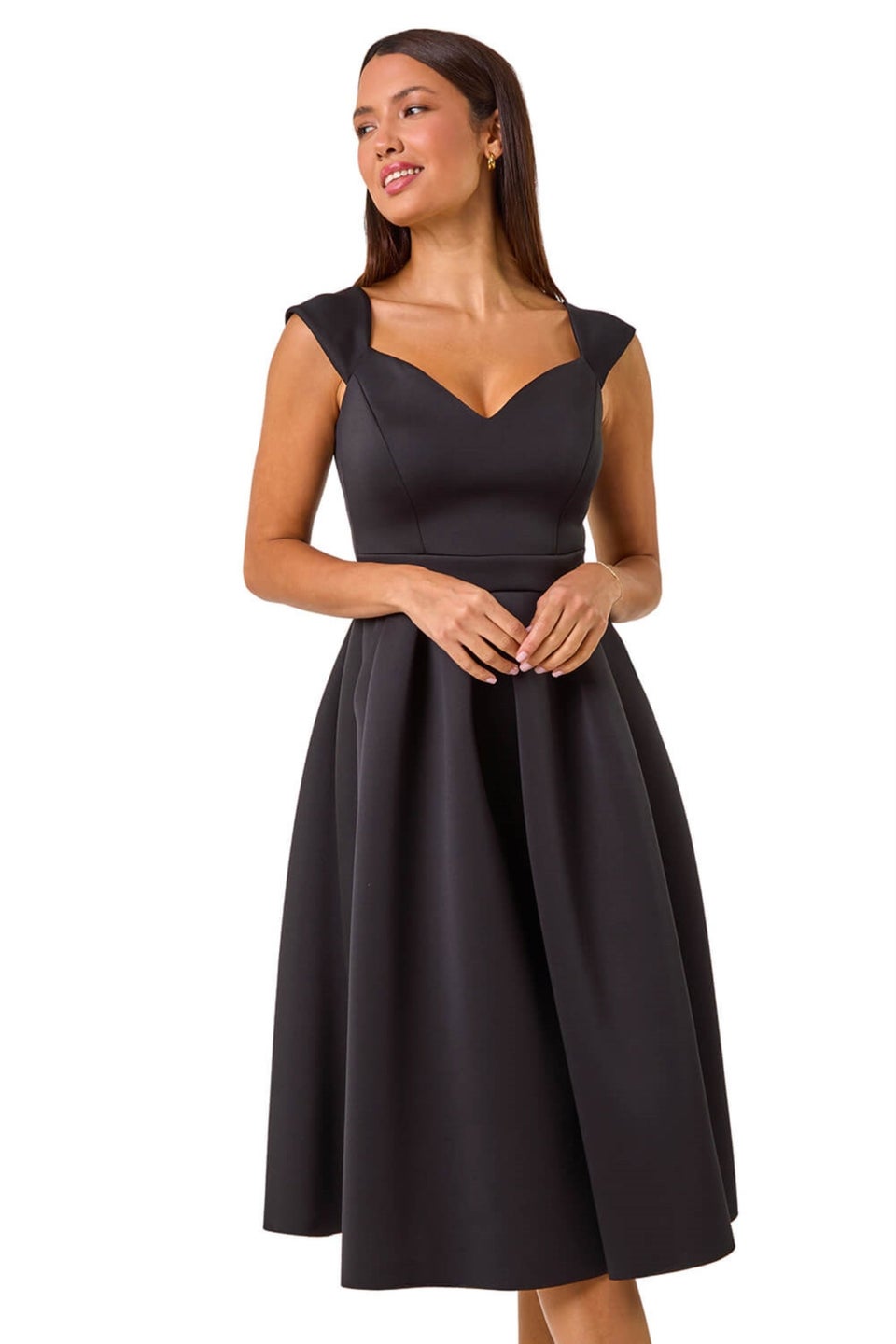 Roman Black Sweetheart Neck Scuba Skater Dress Matalan