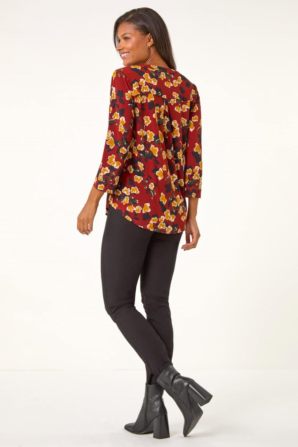 Roman Wine Button Detail Floral Print Shirt