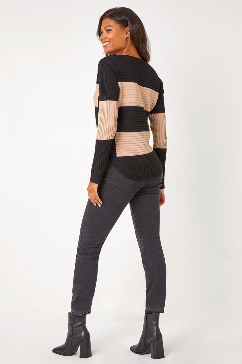 Roman Beige Cotton Blend Stripe Zip Knit Jumper