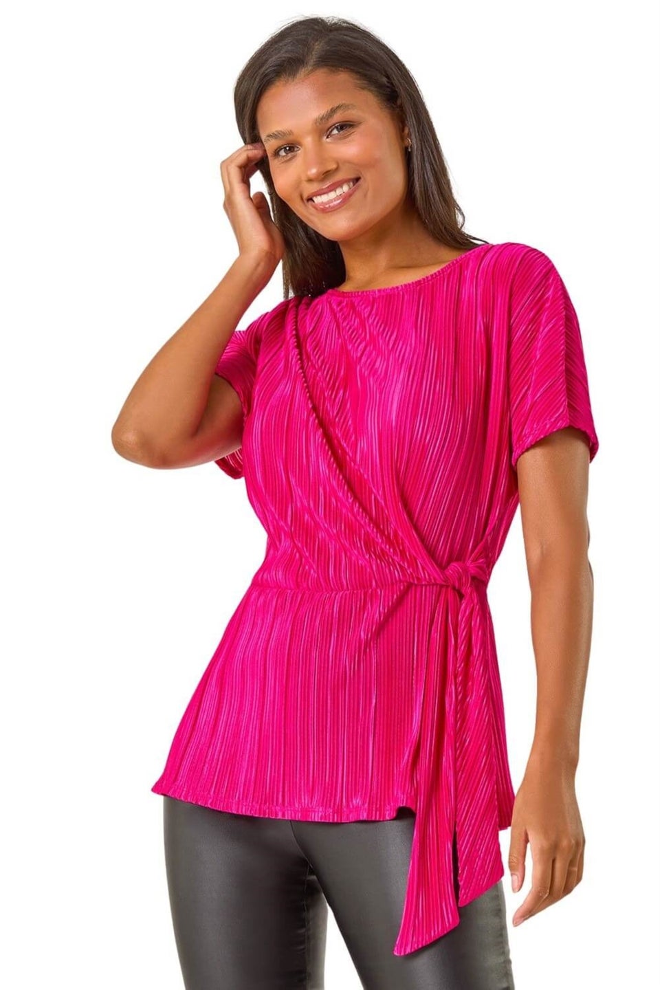 Roman Fuchsia Textured Side Tie Tunic Top