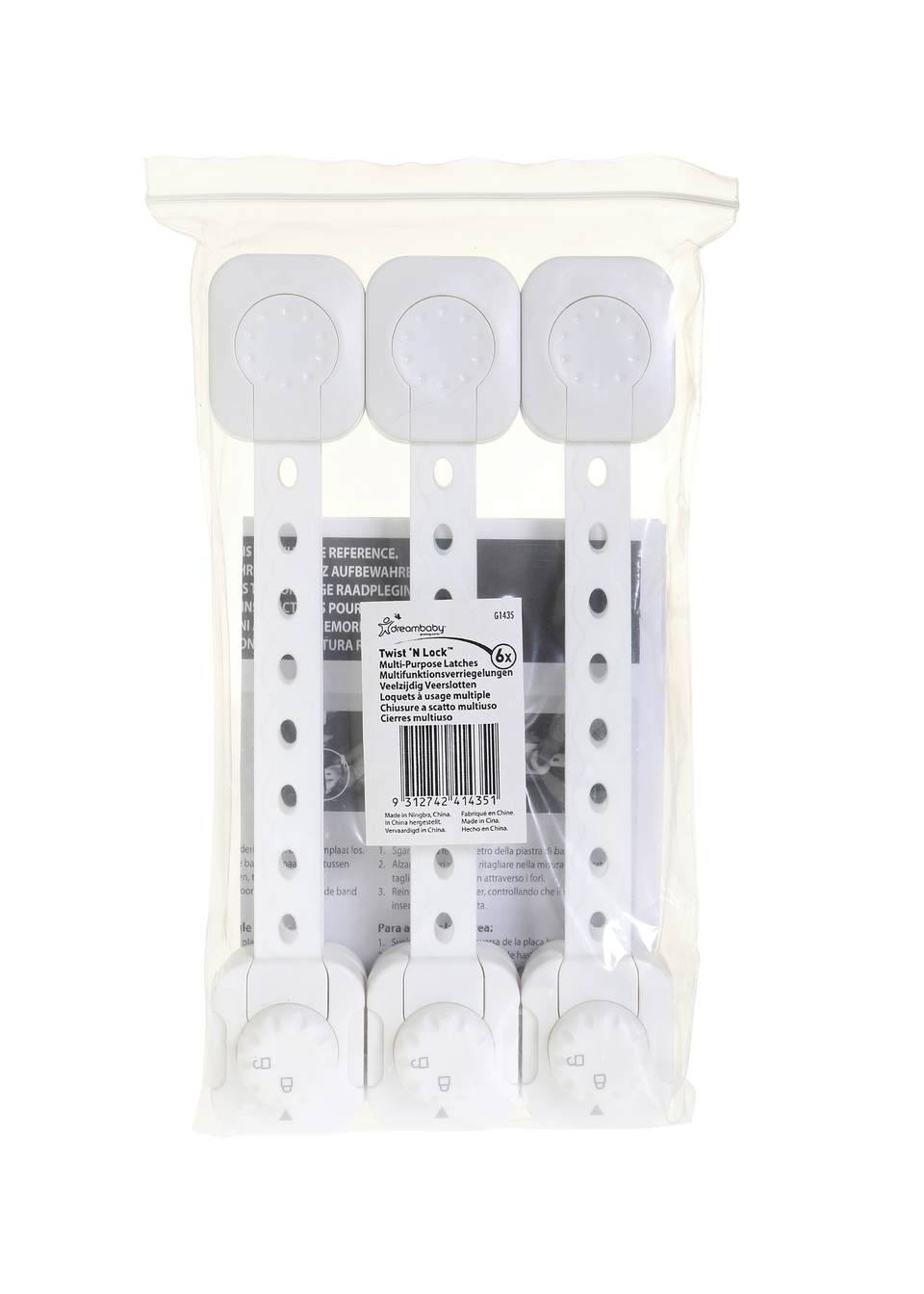 Dreambaby White Twist 'N Lock Multi-Purpose Latches 6 pack