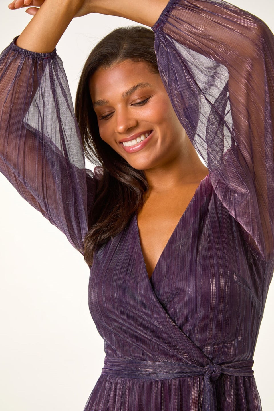 Roman Purple Ombre Plisse Tie Wrap Dress Matalan