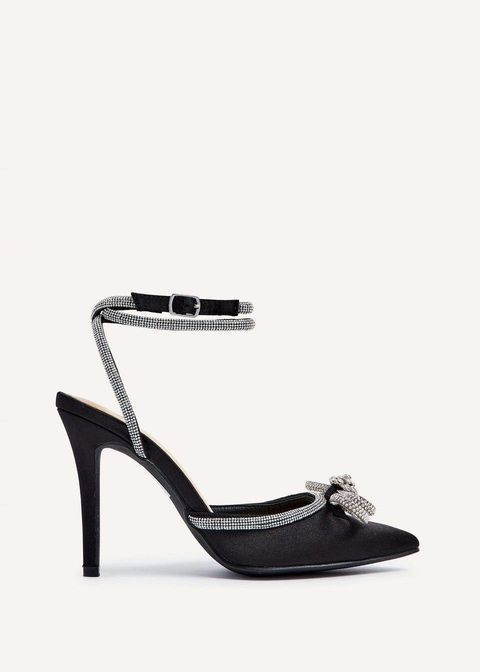 Linzi Azure Black Satin Double Bow Embellished Court Heel